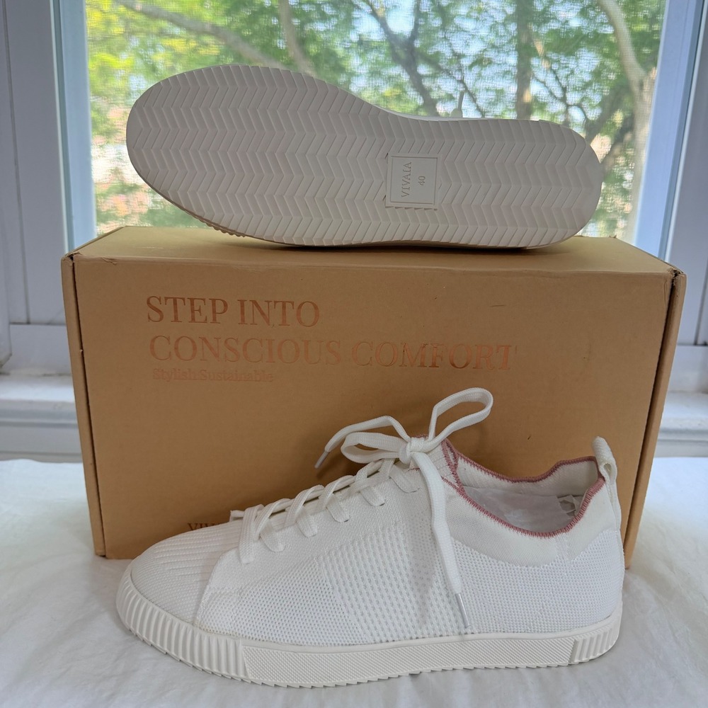 VIVAIA Knit Lace-Up Sneakers White Pink Trim - EU 40 / US 9 - Picture 5 of 9